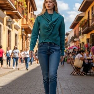 Sisley Teal Cowl Neck Sweater